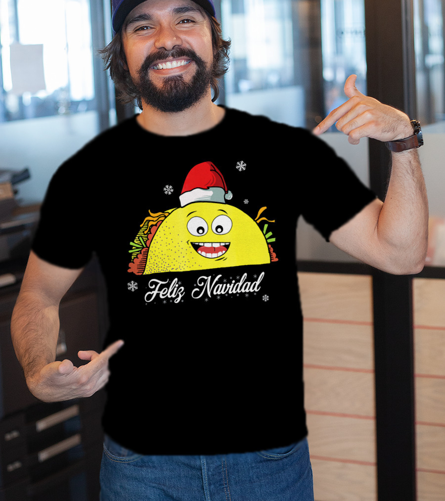 Feliz Navidad Smiling Taco Santa Hat T-Shirt