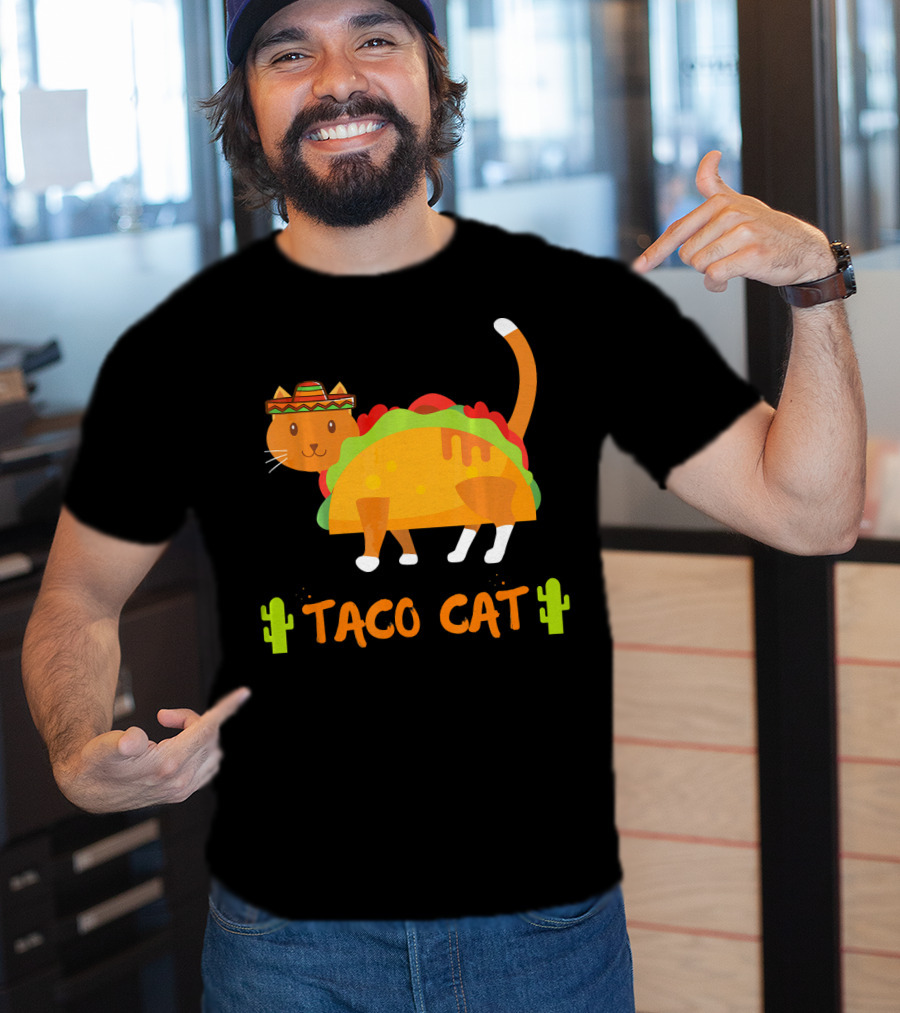 Taco Cat Sombrero With Cactus Fun T-Shirt