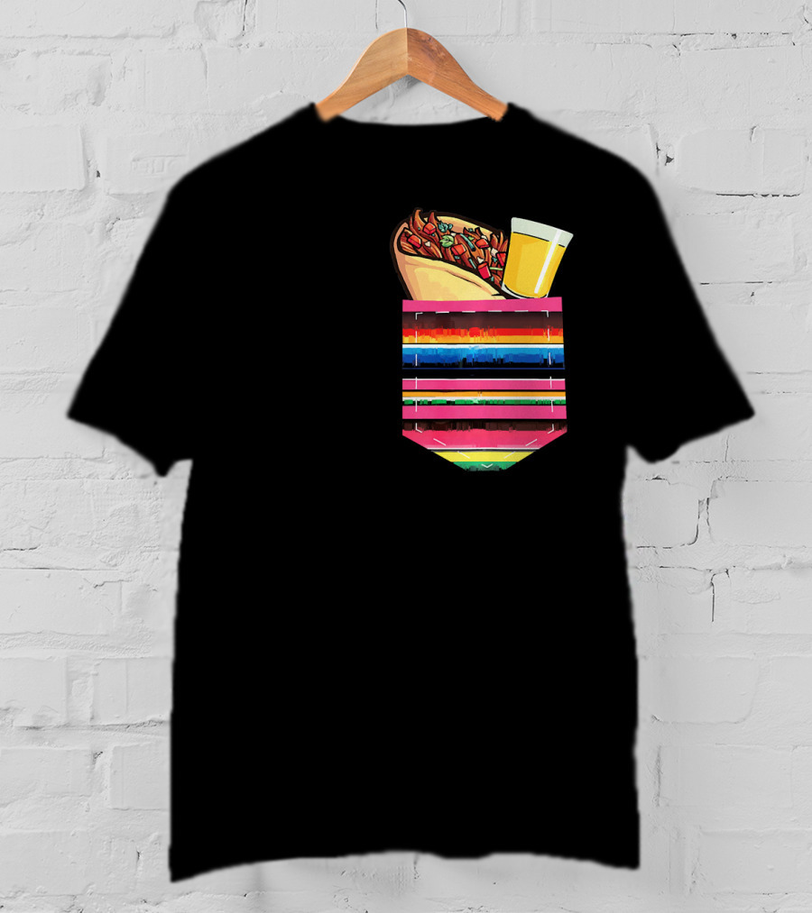 Tacos And Tequila Vibrant Serape Pocket T-Shirt