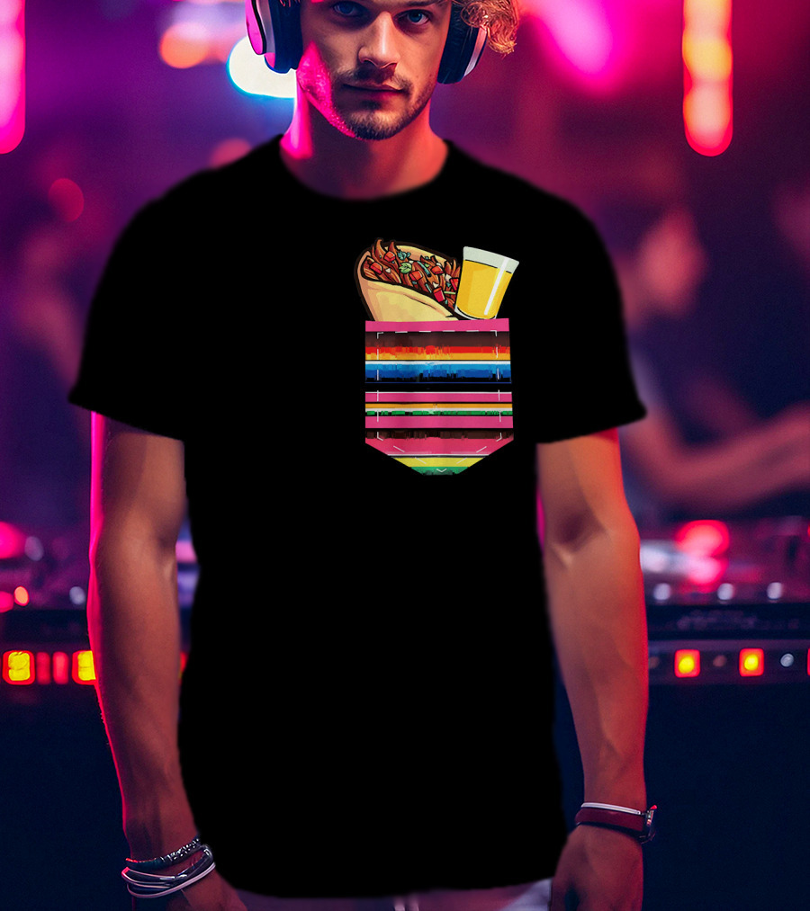 Tacos And Tequila Vibrant Serape Pocket T-Shirt
