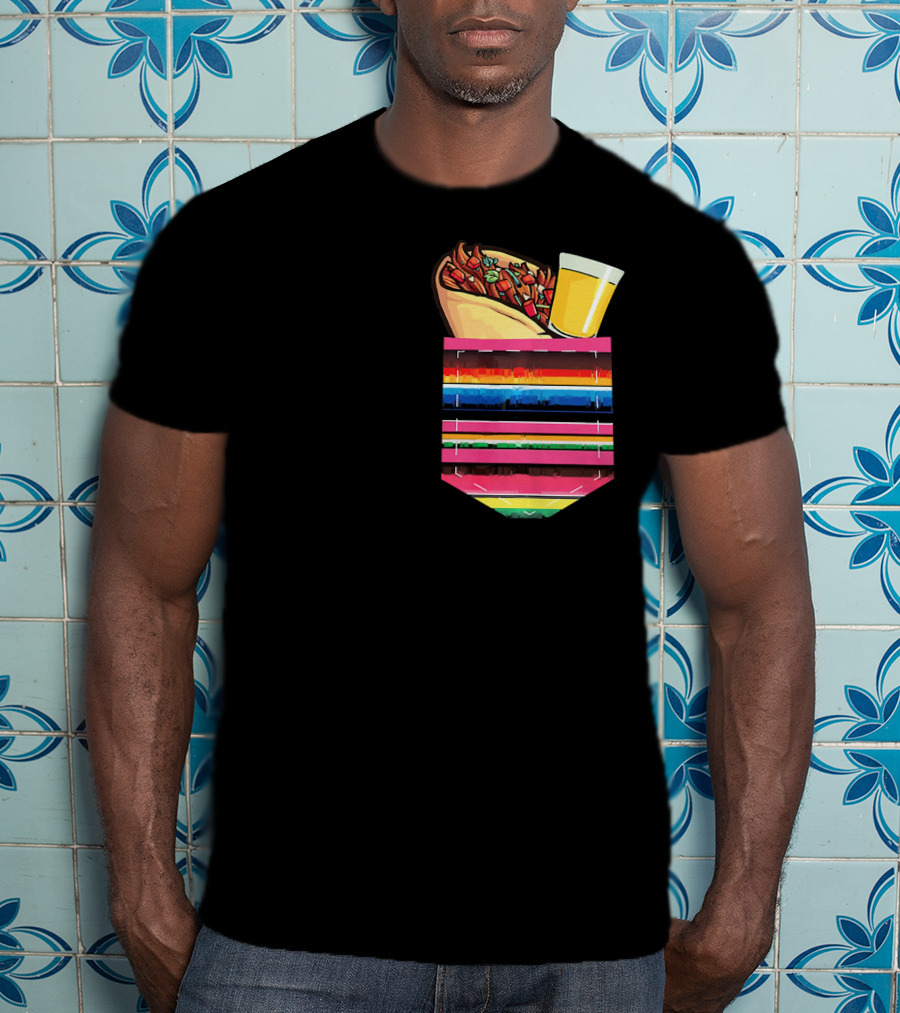 Tacos And Tequila Vibrant Serape Pocket T-Shirt