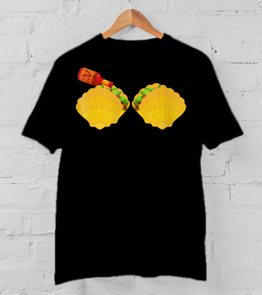 Mermaid Shell Taco Bra With Hot Sauce Bottle And Spicy Chi T-Shirt