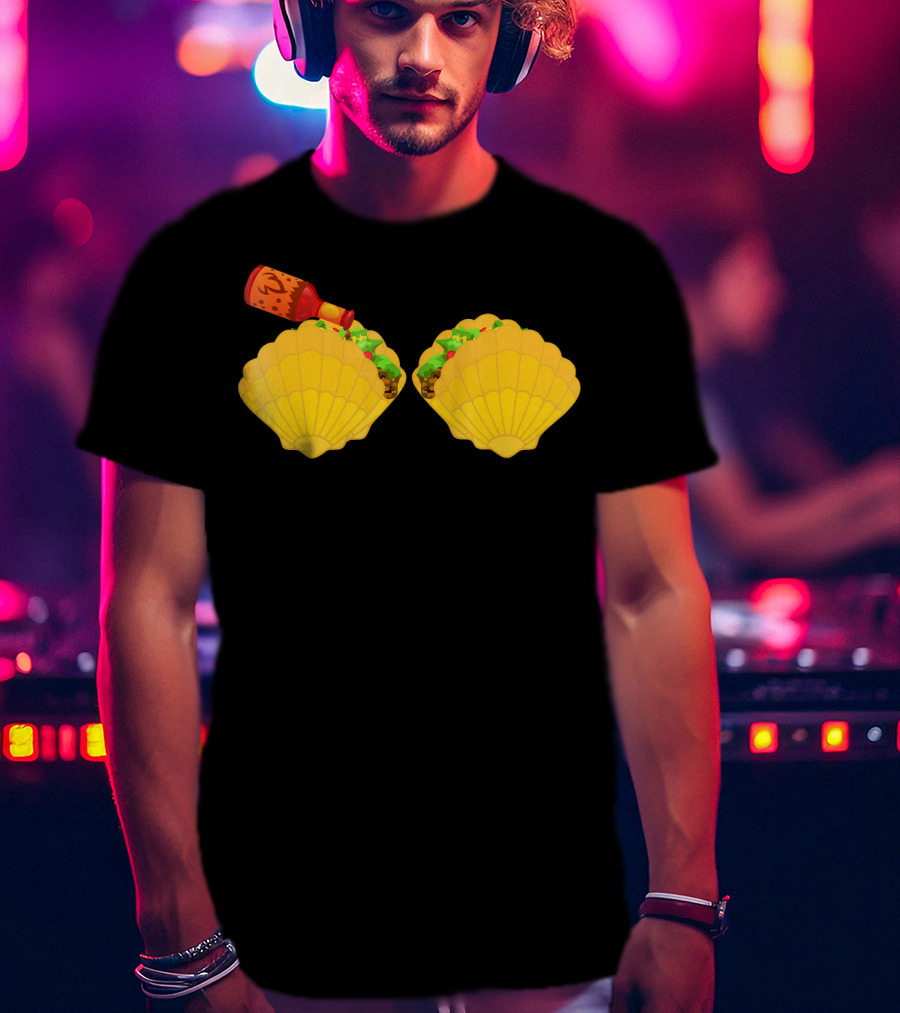Mermaid Shell Taco Bra With Hot Sauce Bottle And Spicy Chi T-Shirt
