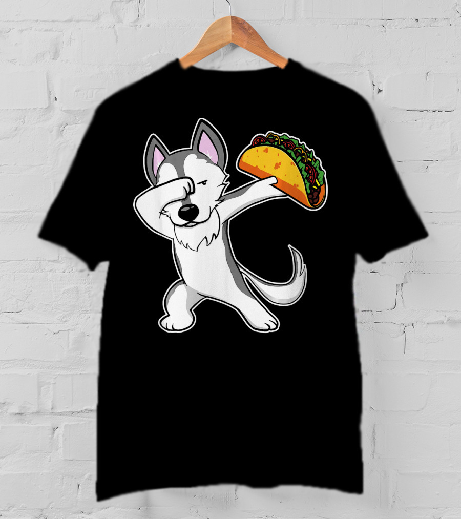 Husky Dabbing With Taco Funny Dance Lover T-Shirt