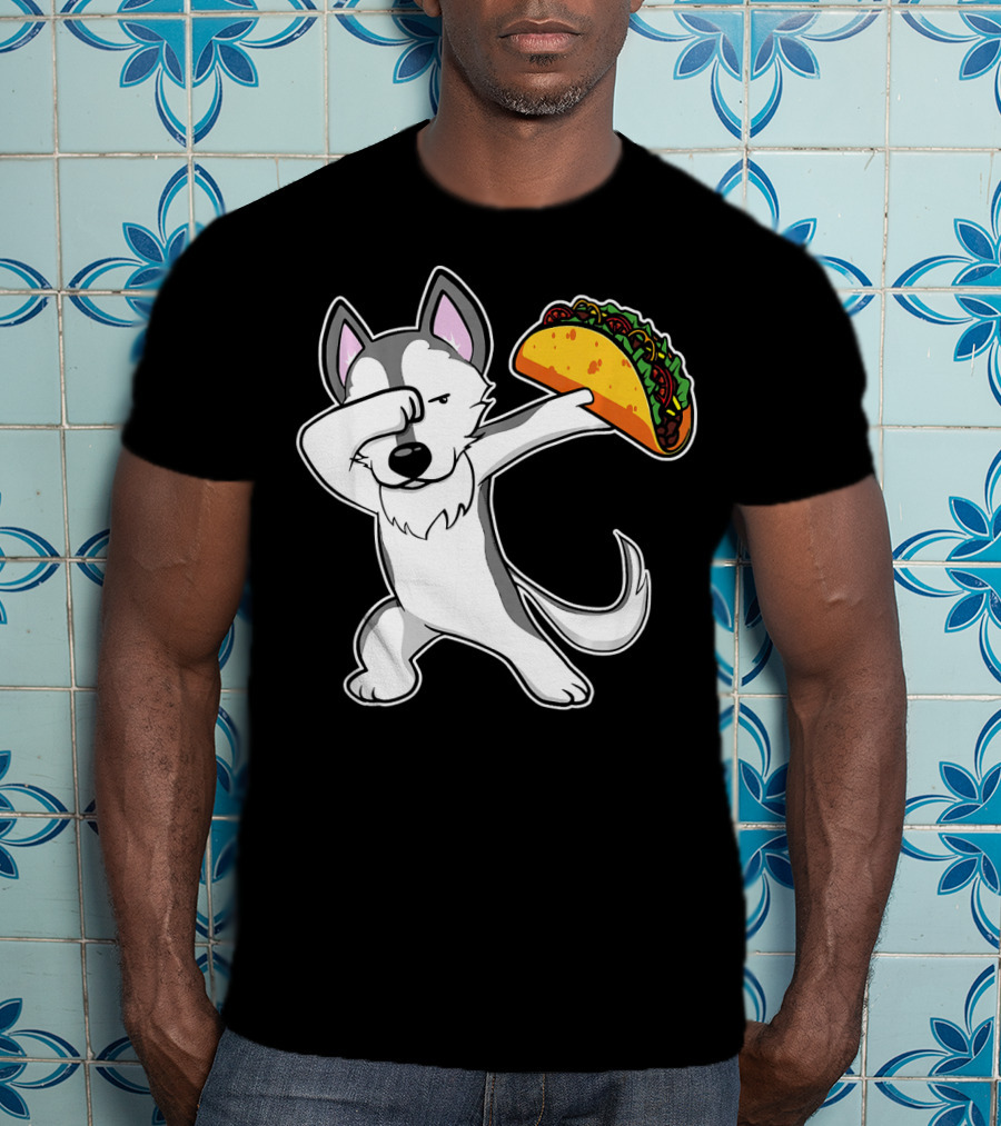 Husky Dabbing With Taco Funny Dance Lover T-Shirt