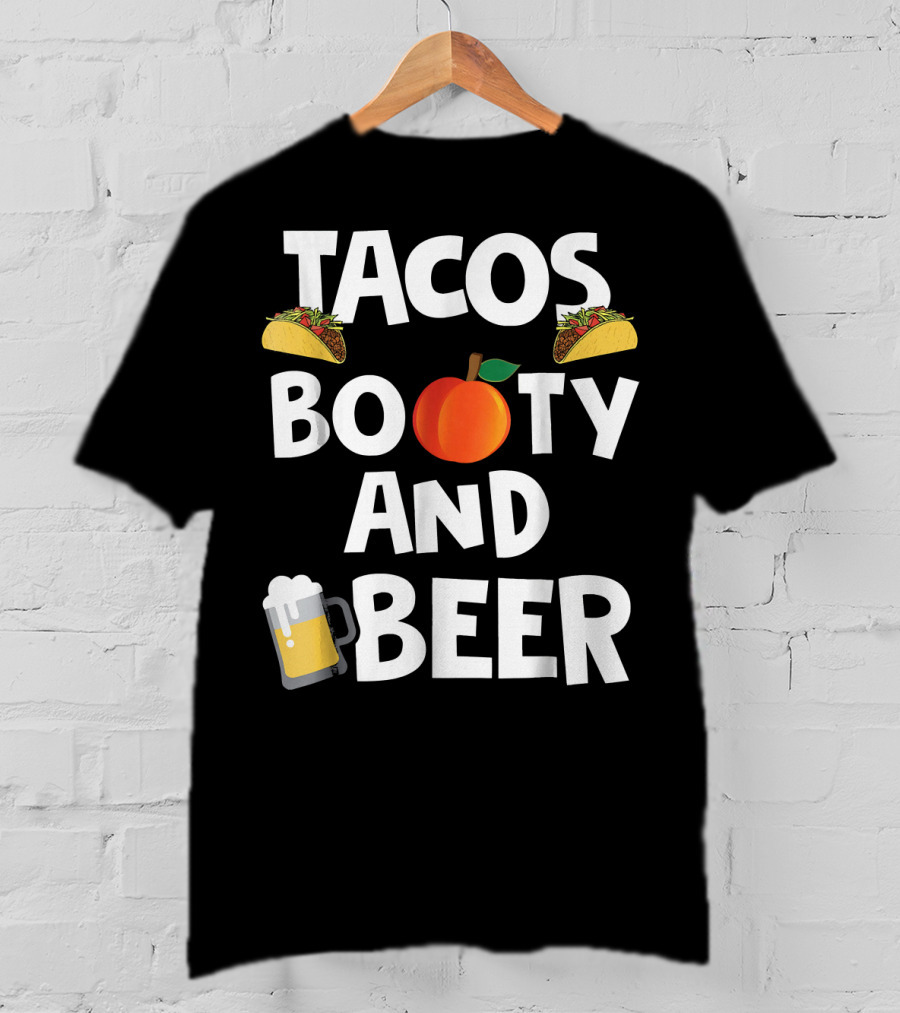 Mens Funny Tacos Peach Booty And Beer With Emoji Graphics T-Shirt