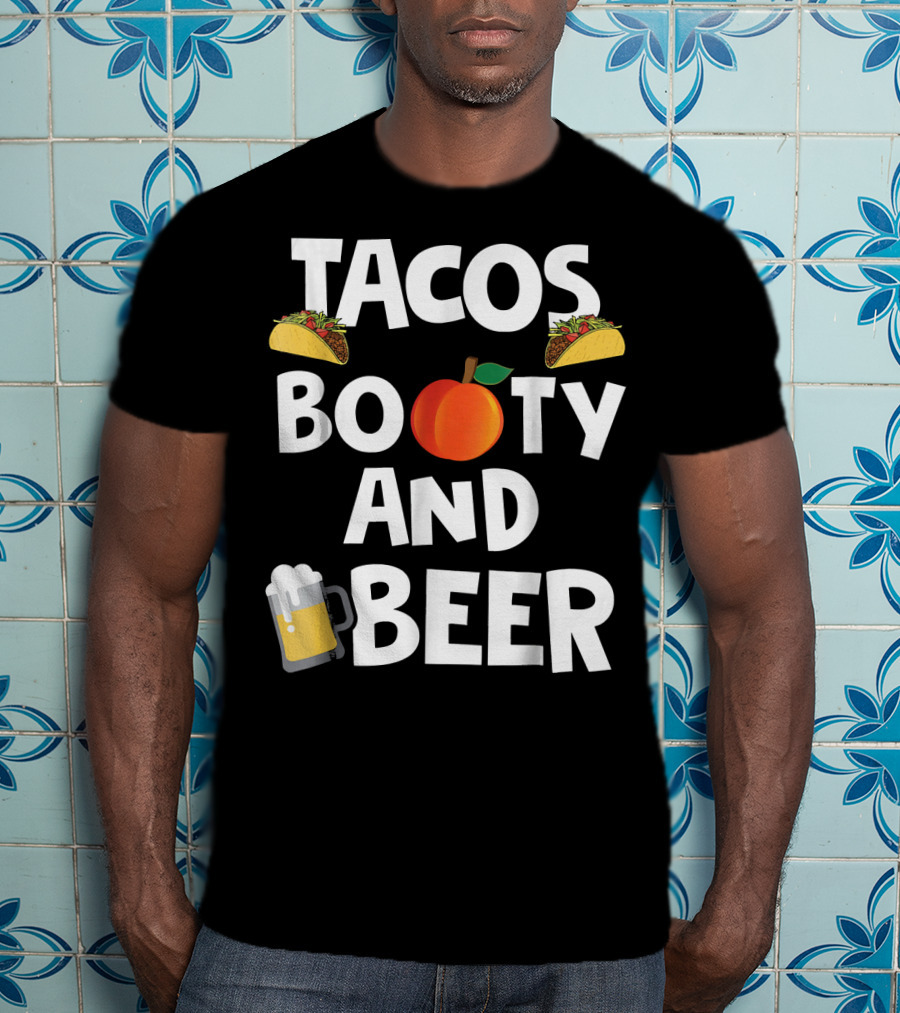 Mens Funny Tacos Peach Booty And Beer With Emoji Graphics T-Shirt