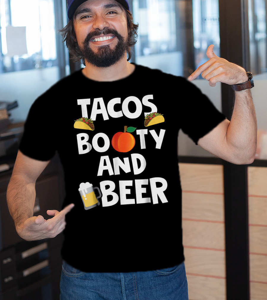 Mens Funny Tacos Peach Booty And Beer With Emoji Graphics T-Shirt