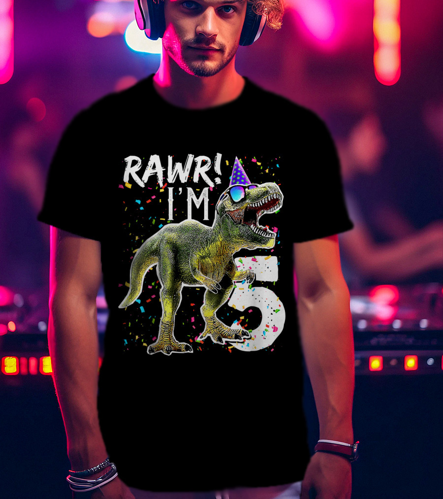 Rawr I'm 5 Dinosaur Birthday Party Hat Confetti T-Shirt