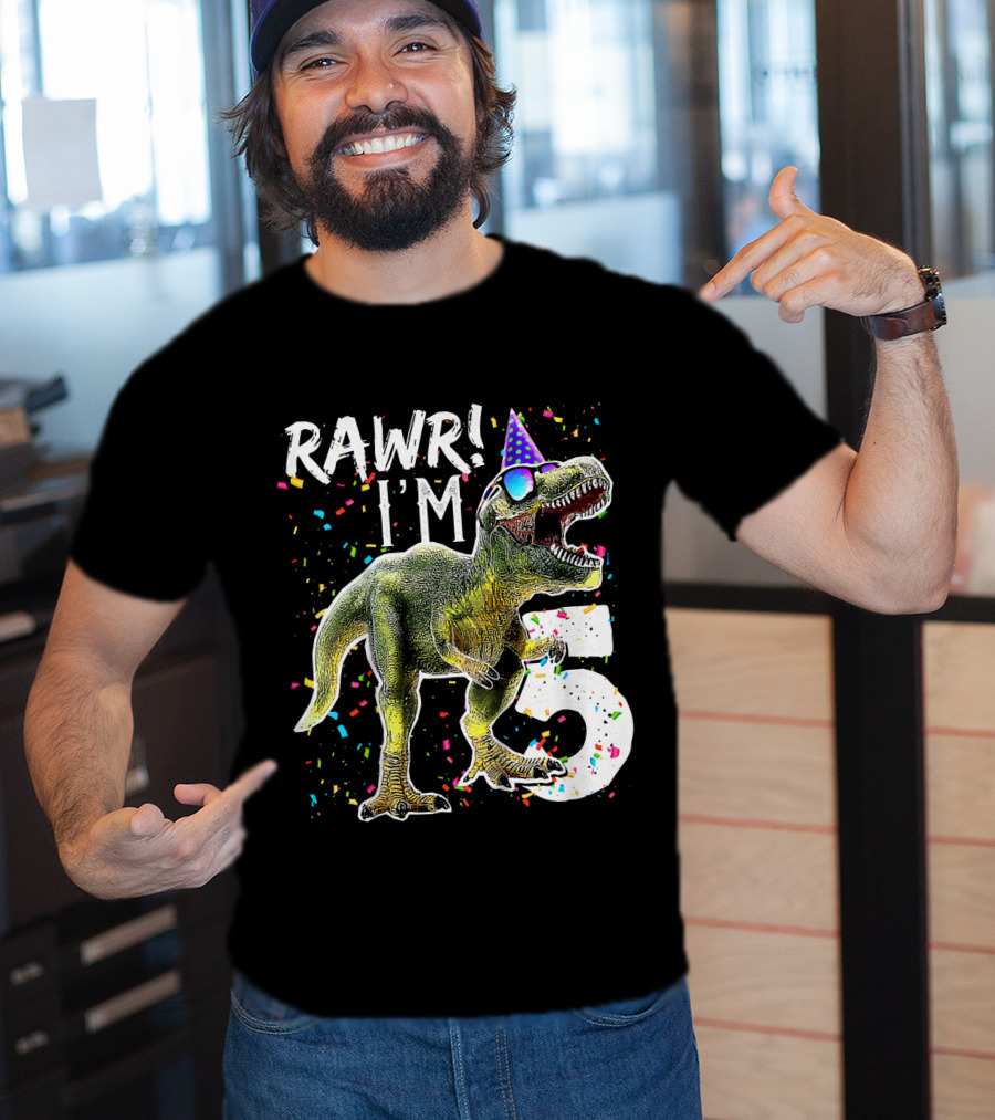 Rawr I'm 5 Dinosaur Birthday Party Hat Confetti T-Shirt