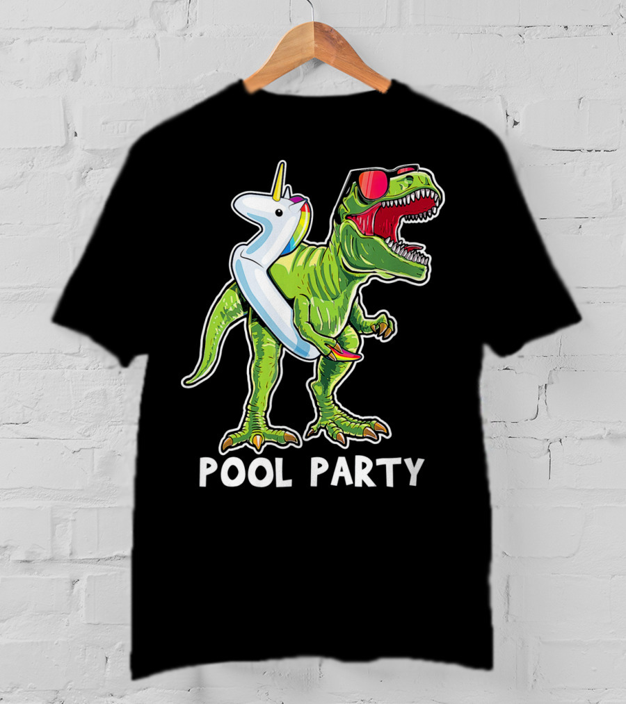 Pool Party Rex Dinosaur With Unicorn Float And Sunglasses T-Shirt