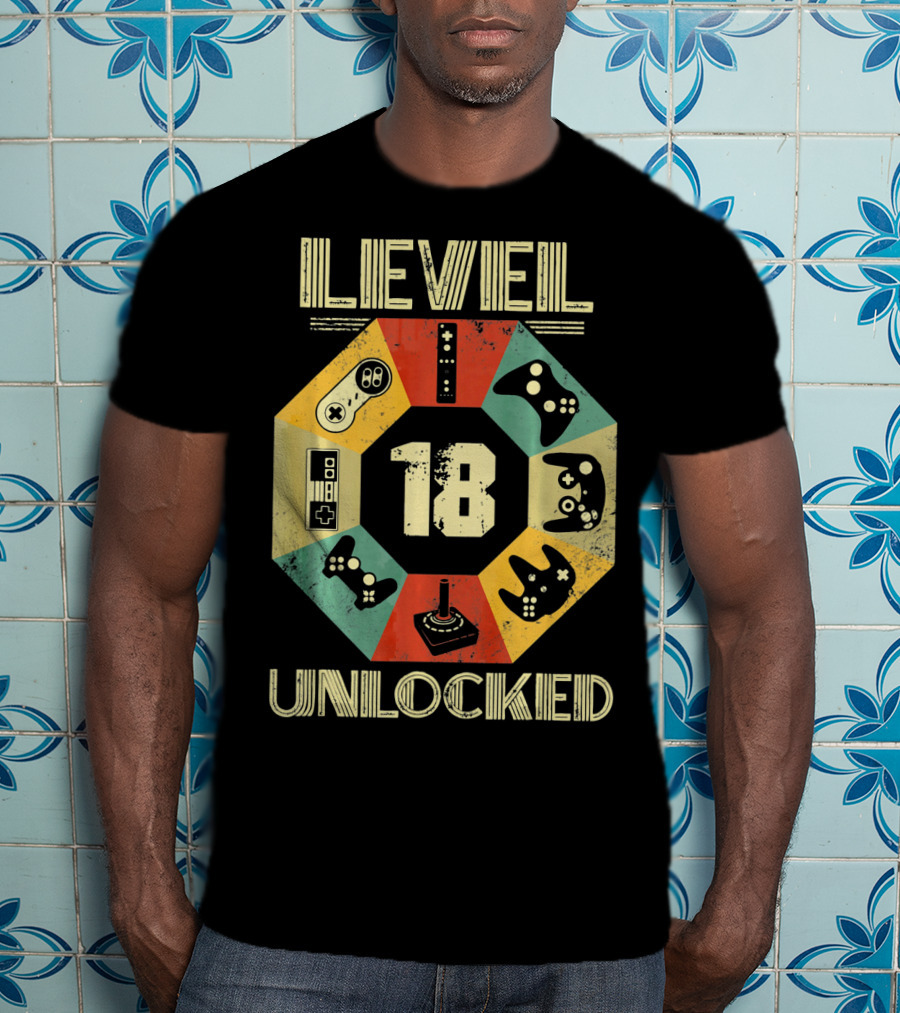Level 18 Unlocked Video Game Controllers Retro T-Shirt