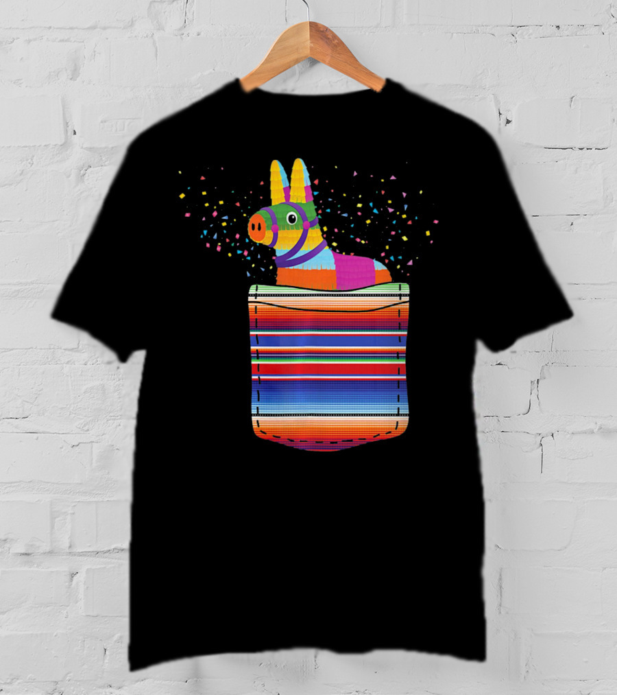 Pocket Pinata Serape Fiesta Blanket Confetti Burst T-Shirt