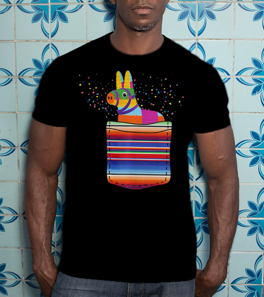 Pocket Pinata Serape Fiesta Blanket Confetti Burst T-Shirt