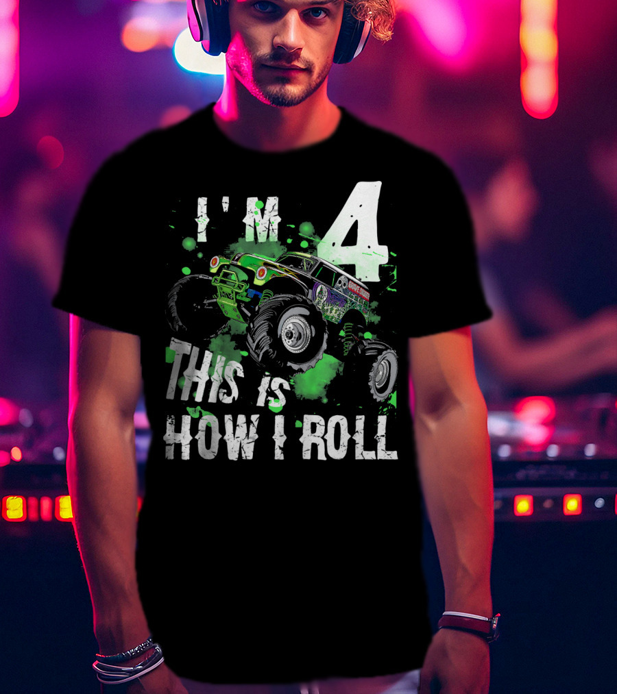 I'm 4 This Is How I Roll Monster Truck Kids T-Shirt