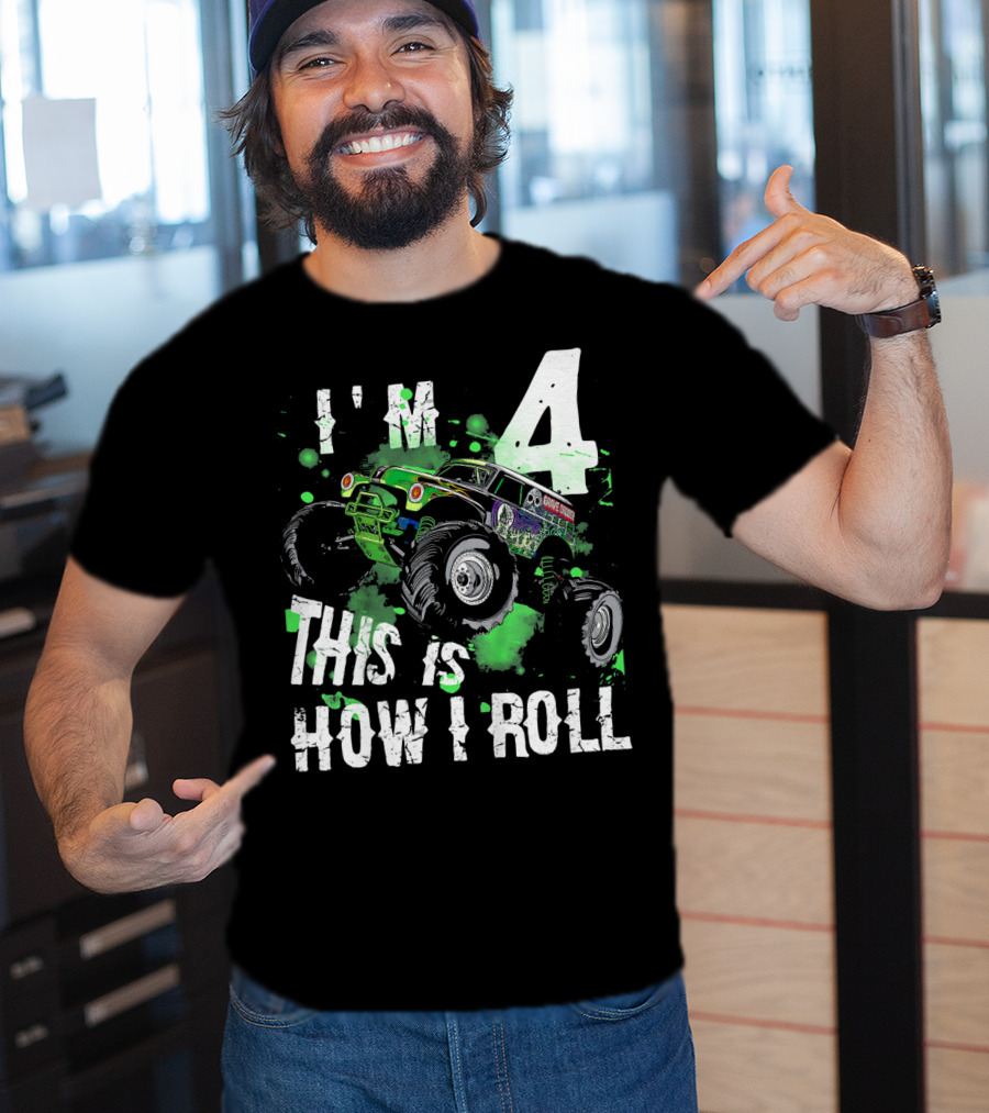 I'm 4 This Is How I Roll Monster Truck Kids T-Shirt