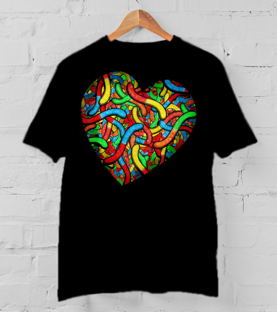 90s Candy Heart Sour Gummy Worms Girls T-Shirt