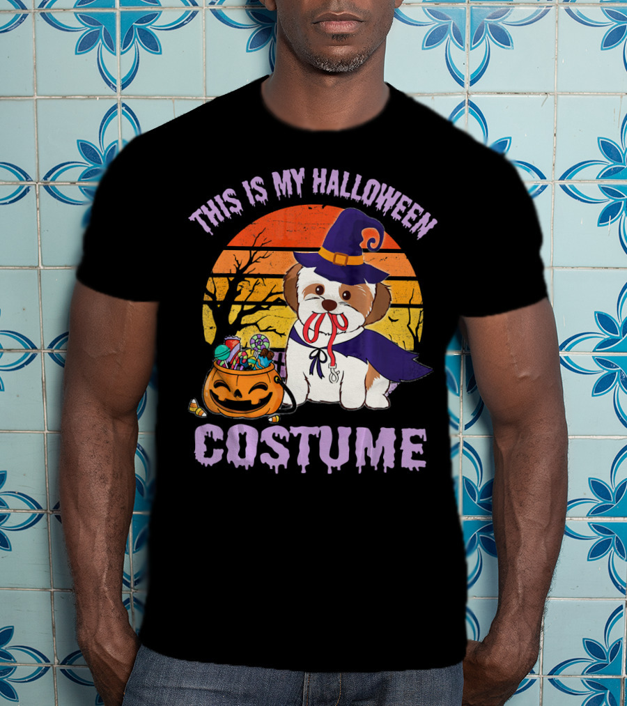 This Is My Halloween Costume Shorkie Dog Witch Pumpkin Candy T-Shirt