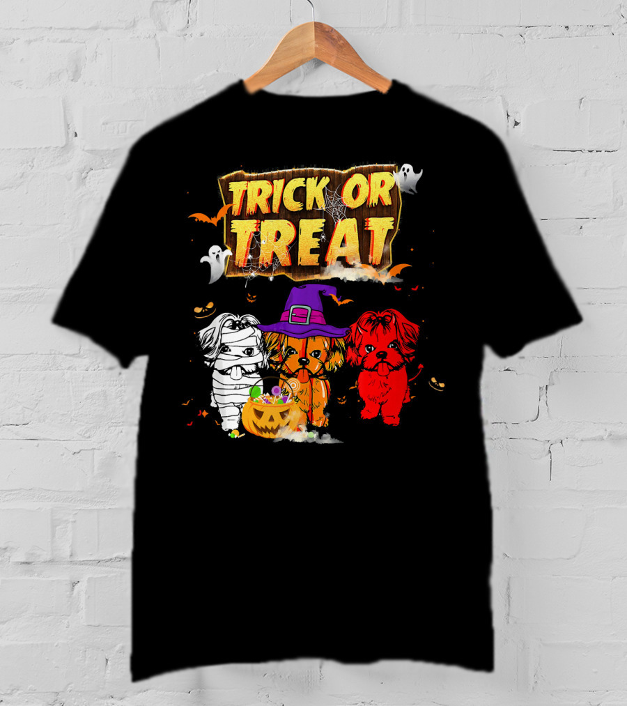 Trick Or Treat Three Shih Tzu Pumpkin Ghosts T-Shirt