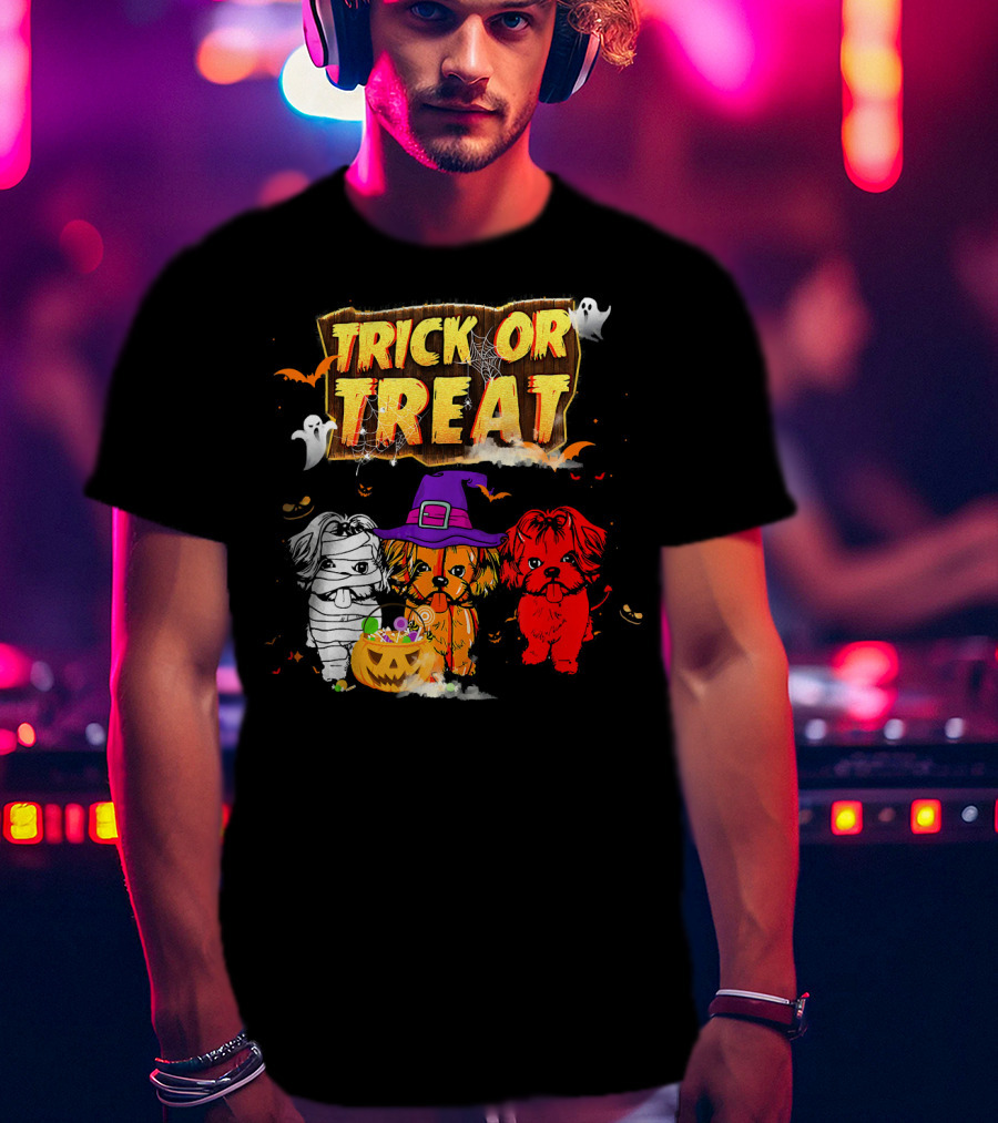 Trick Or Treat Three Shih Tzu Pumpkin Ghosts T-Shirt