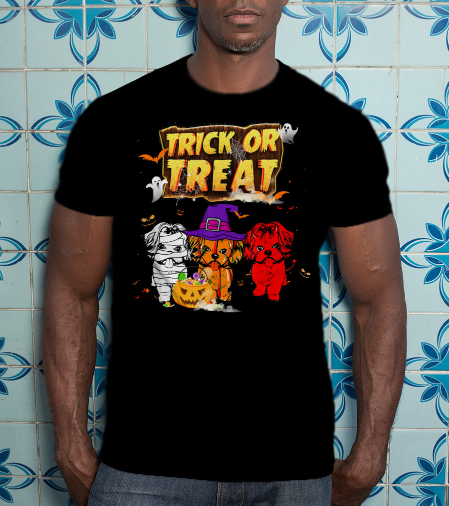 Trick Or Treat Three Shih Tzu Pumpkin Ghosts T-Shirt