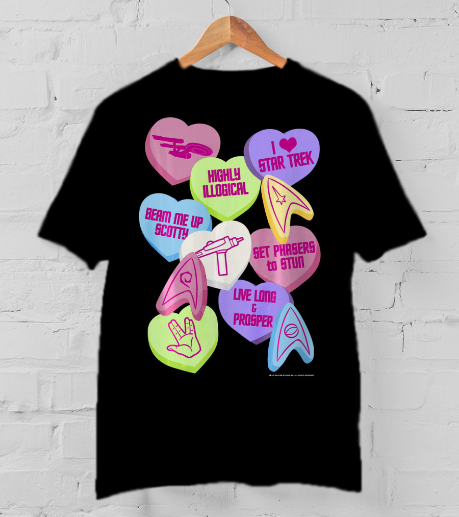 Beam Me Up Scotty Star Trek Candy Hearts Valentines Day Live Long And Prosper T-Shirt