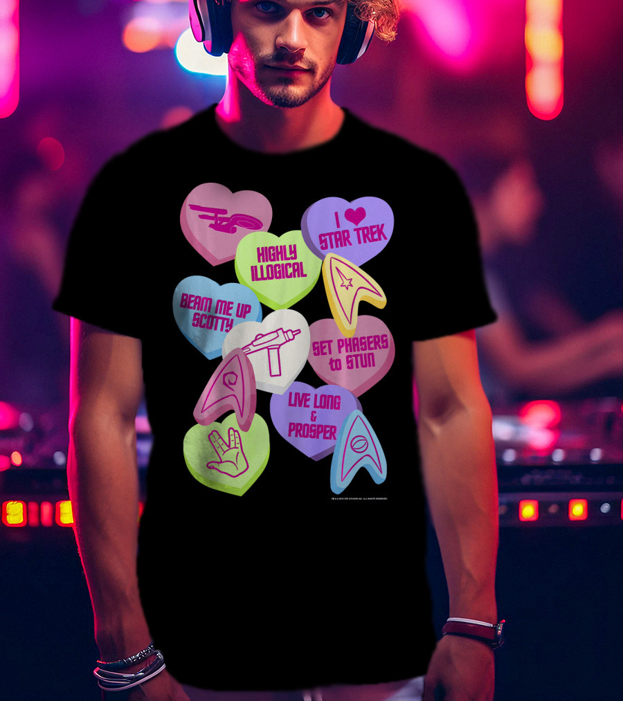Beam Me Up Scotty Star Trek Candy Hearts Valentines Day Live Long And Prosper T-Shirt