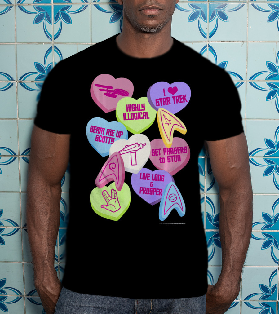 Beam Me Up Scotty Star Trek Candy Hearts Valentines Day Live Long And Prosper T-Shirt