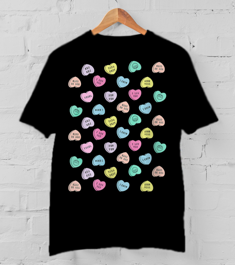 Star Wars Yoda Best Rebel I Know Love You I Luv You Pew Pew Valentines Candy Hearts T-Shirt