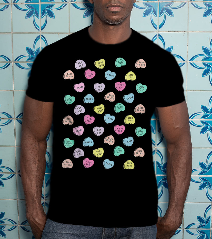 Star Wars Yoda Best Rebel I Know Love You I Luv You Pew Pew Valentines Candy Hearts T-Shirt