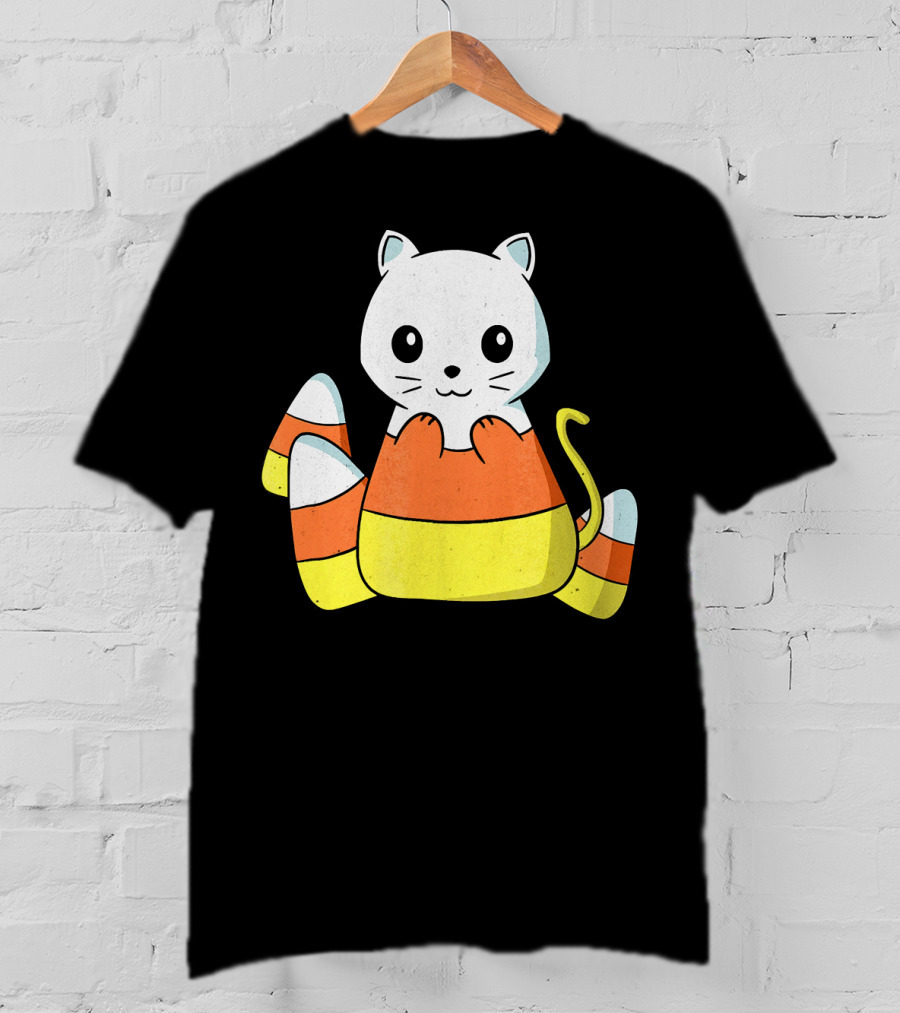 Adorable Candy Corn Cat Halloween Kitty T-Shirt