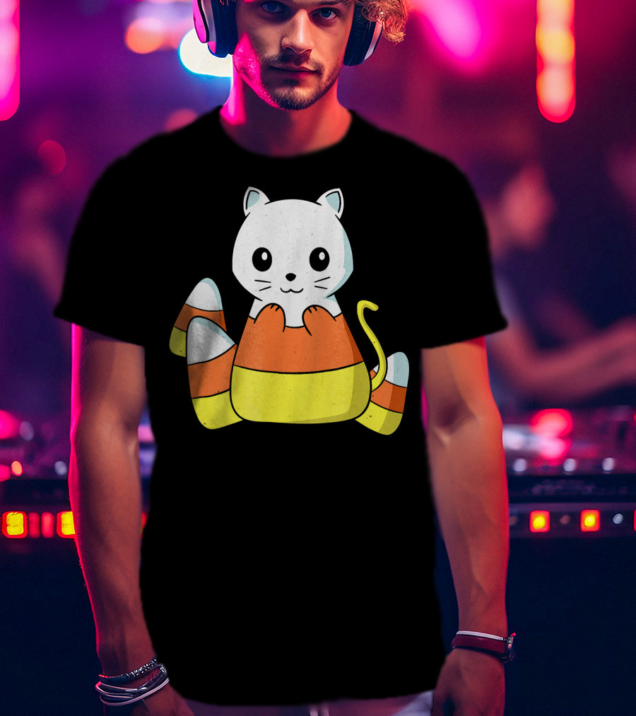 Adorable Candy Corn Cat Halloween Kitty T-Shirt