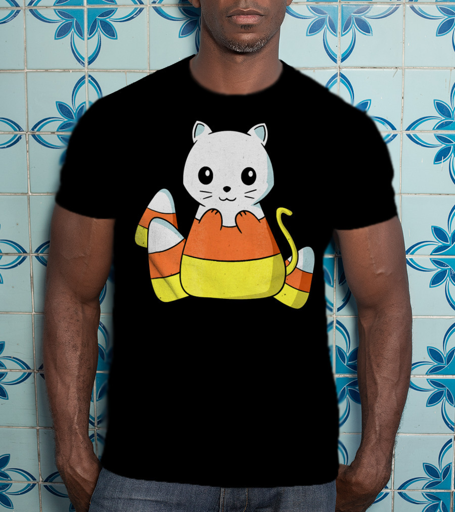 Adorable Candy Corn Cat Halloween Kitty T-Shirt