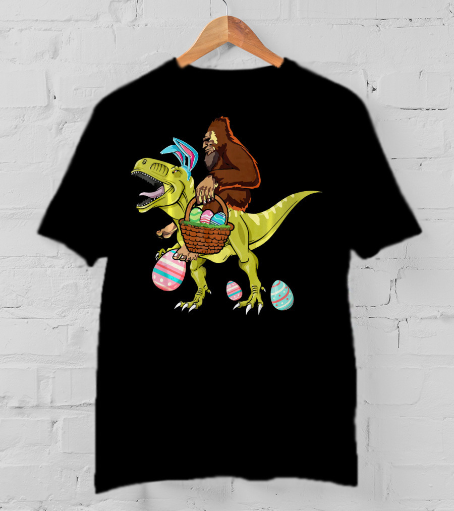 Bigfoot Dinosaur Easter Eggs Basket T-Shirt
