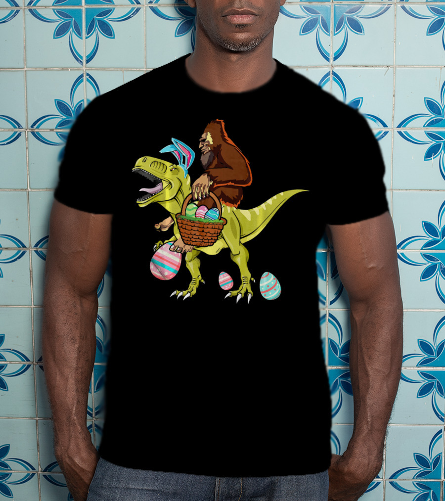 Bigfoot Dinosaur Easter Eggs Basket T-Shirt
