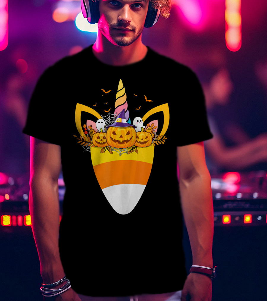 Unicorn Candy Corn Pumpkin Ghost Halloween Boo T-Shirt
