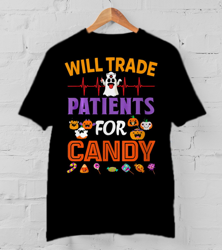 Will Trade Patients For Candy Funny Halloween Ghost Pumpkins Candy Icons T-Shirt