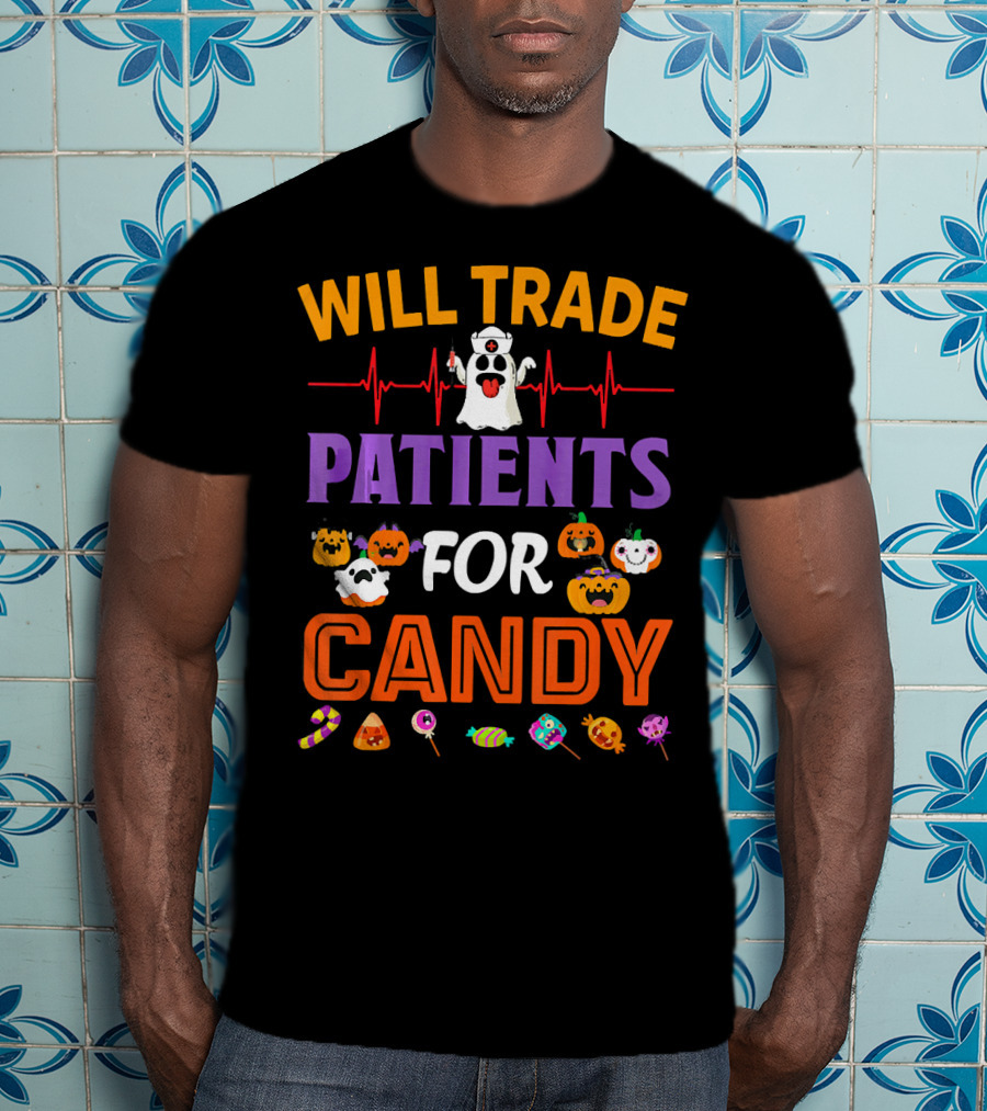 Will Trade Patients For Candy Funny Halloween Ghost Pumpkins Candy Icons T-Shirt