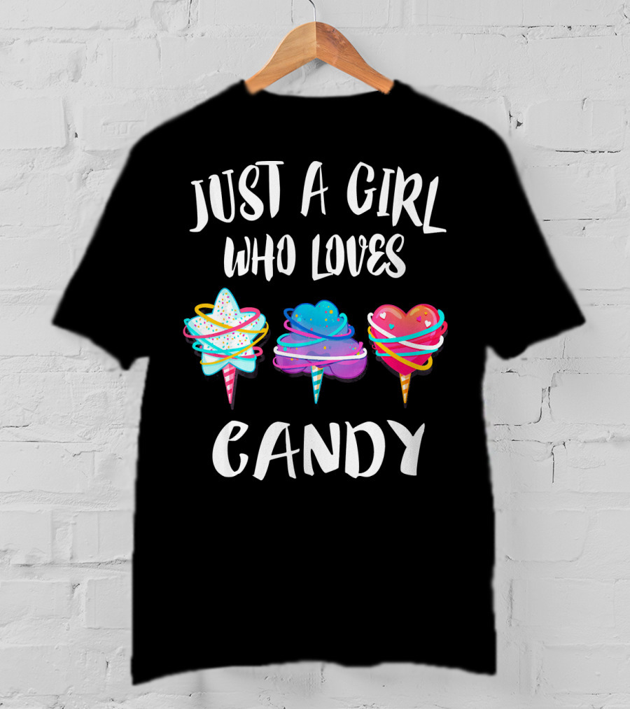 Just A Girl Who Loves Candy Colorful Hearts And Swirls T-Shirt