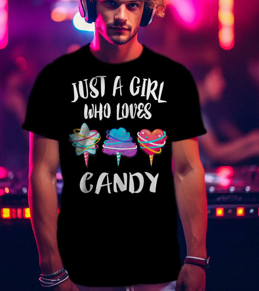 Just A Girl Who Loves Candy Colorful Hearts And Swirls T-Shirt