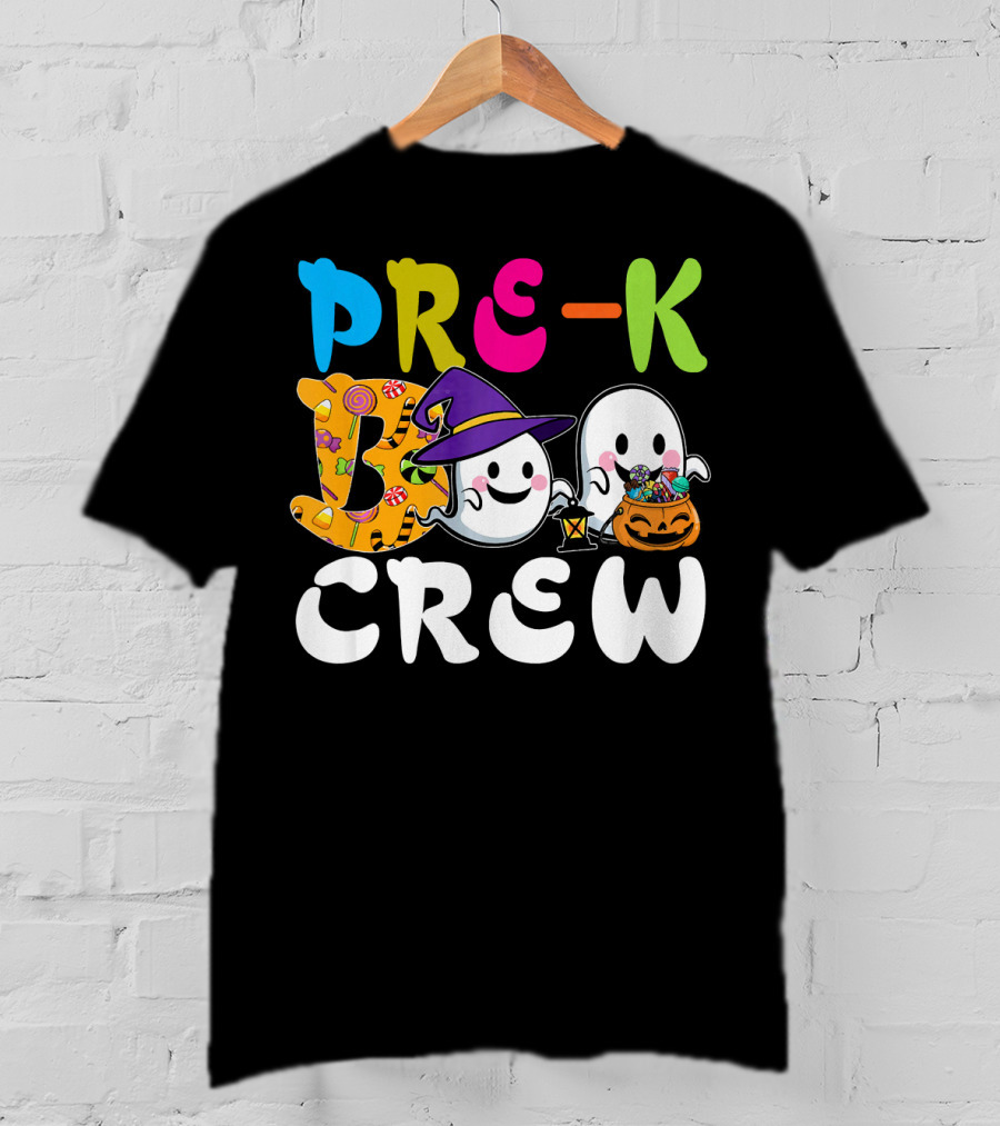 Pre-K Boo Crew Halloween Ghost Witch Candy Lantern T-Shirt