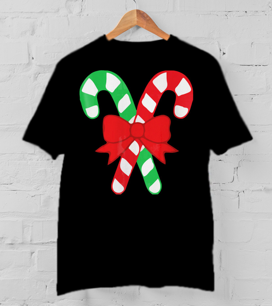 Candy Canes Christmas Holiday Red Bow Iconic Symbols T-Shirt