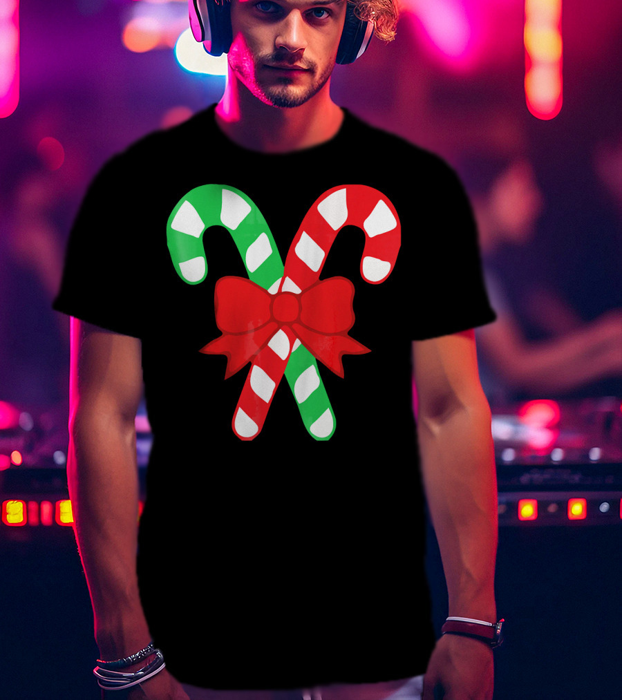 Candy Canes Christmas Holiday Red Bow Iconic Symbols T-Shirt