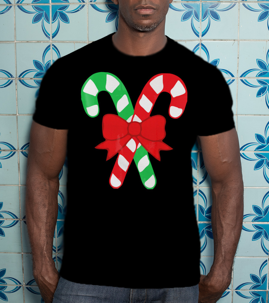 Candy Canes Christmas Holiday Red Bow Iconic Symbols T-Shirt