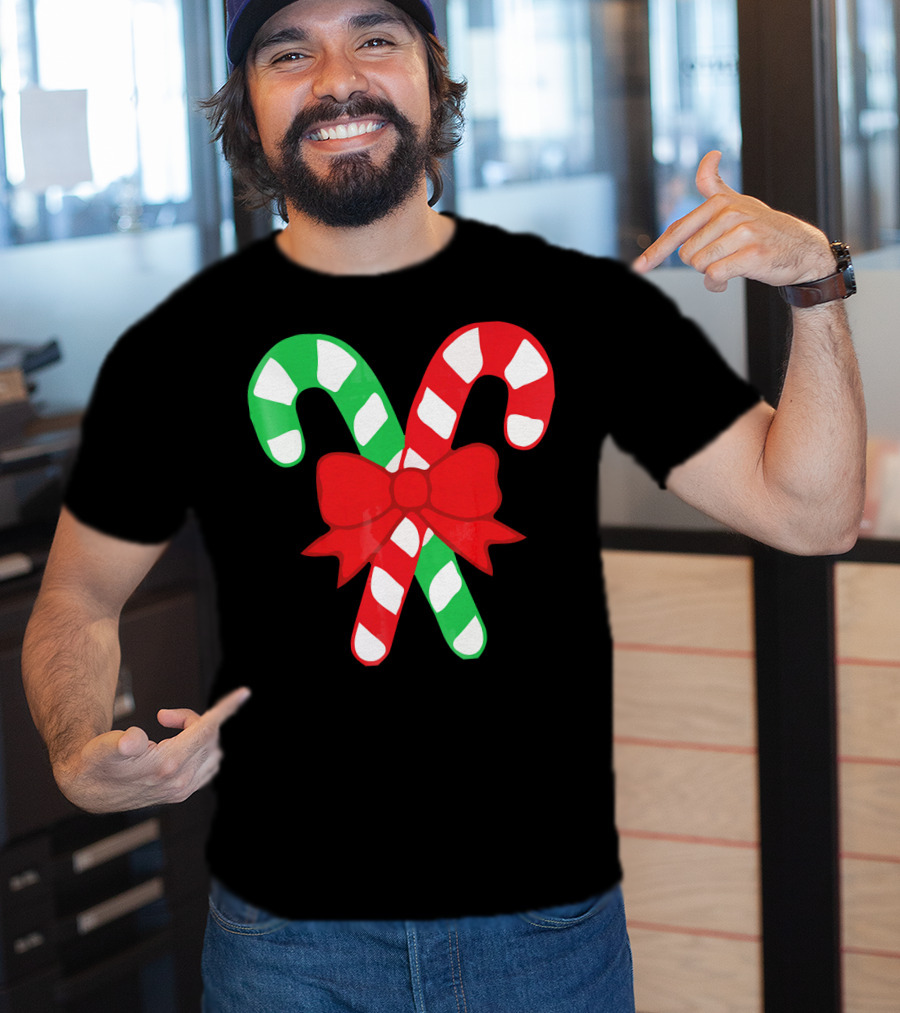 Candy Canes Christmas Holiday Red Bow Iconic Symbols T-Shirt