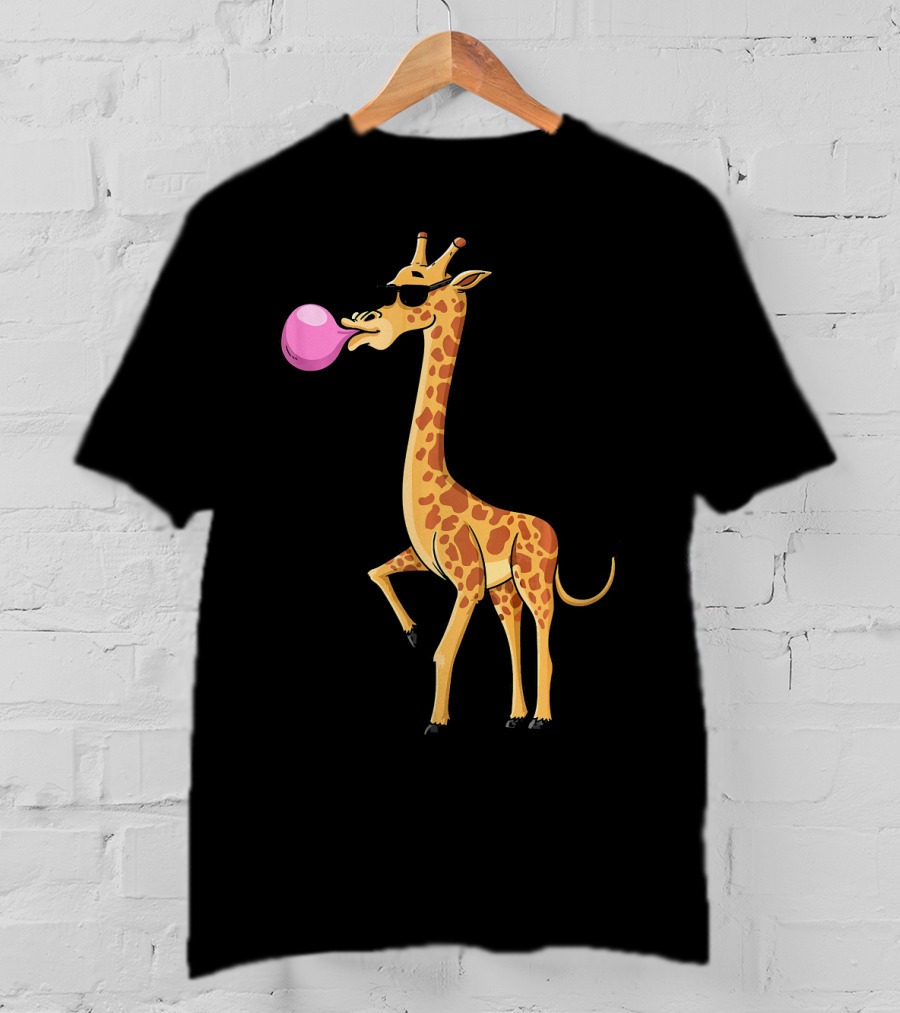 Funny Bubble Gum Blowing Giraffe Animal T-Shirt