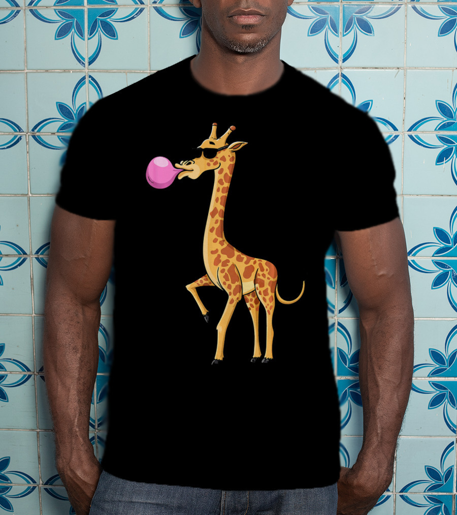 Funny Bubble Gum Blowing Giraffe Animal T-Shirt