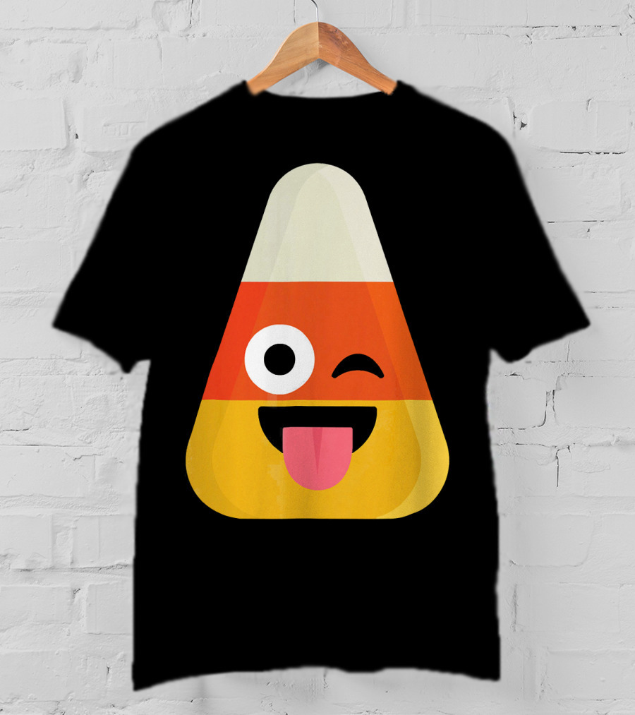 Candy Corn Emoji Wink Tongue Out Face T-Shirt