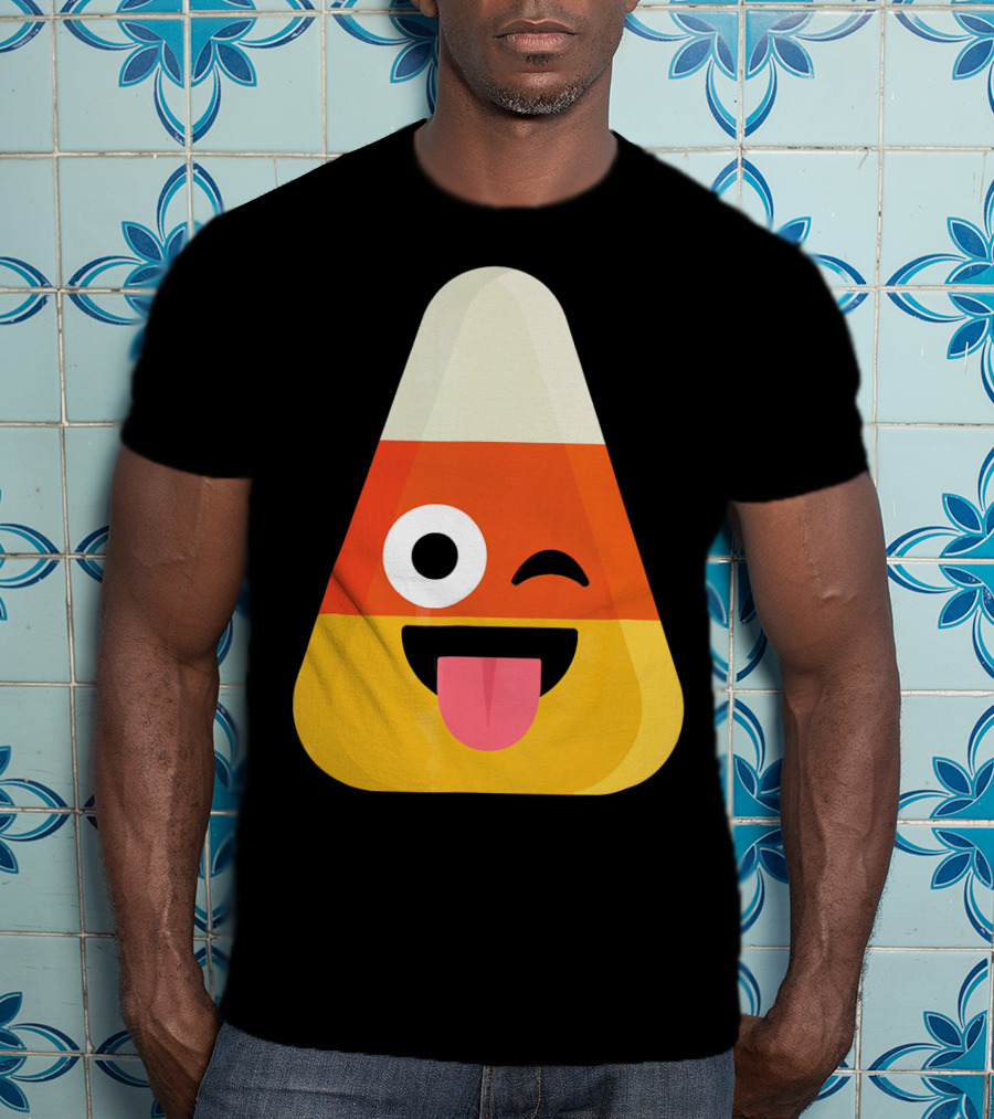Candy Corn Emoji Wink Tongue Out Face T-Shirt