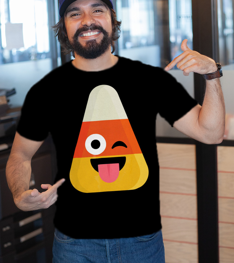 Candy Corn Emoji Wink Tongue Out Face T-Shirt